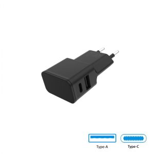 Grab n Go - USB-C + USB-A Wall Charger 12W Black